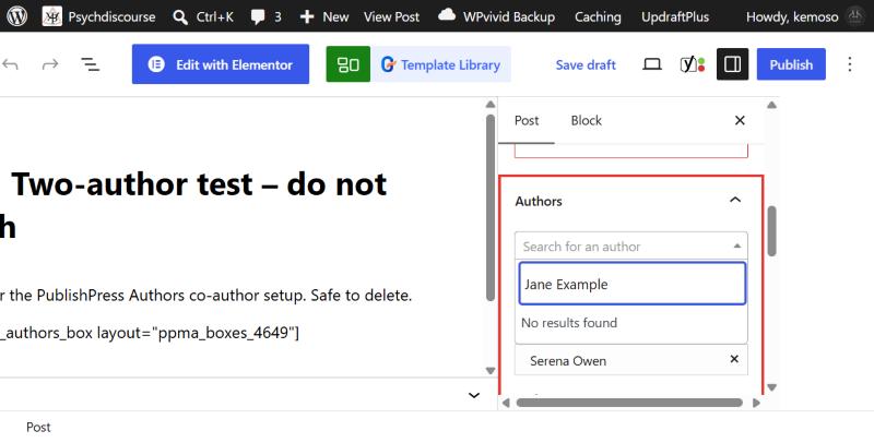 Author search showing No results found