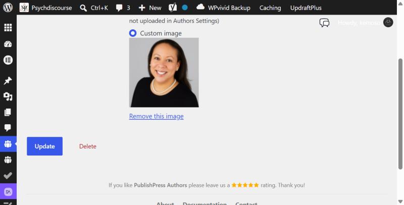 Update button on the Edit Author screen